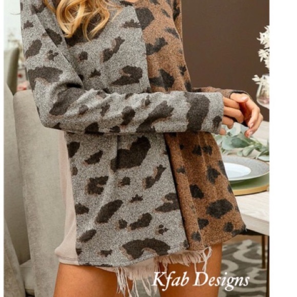 Gray and Mocha Leopard print V-neck soft rib knit. NWT Animal print - Picture 9 of 16